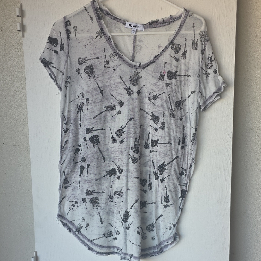 William Rast Gray Guitar Print Short Sleeve Tee